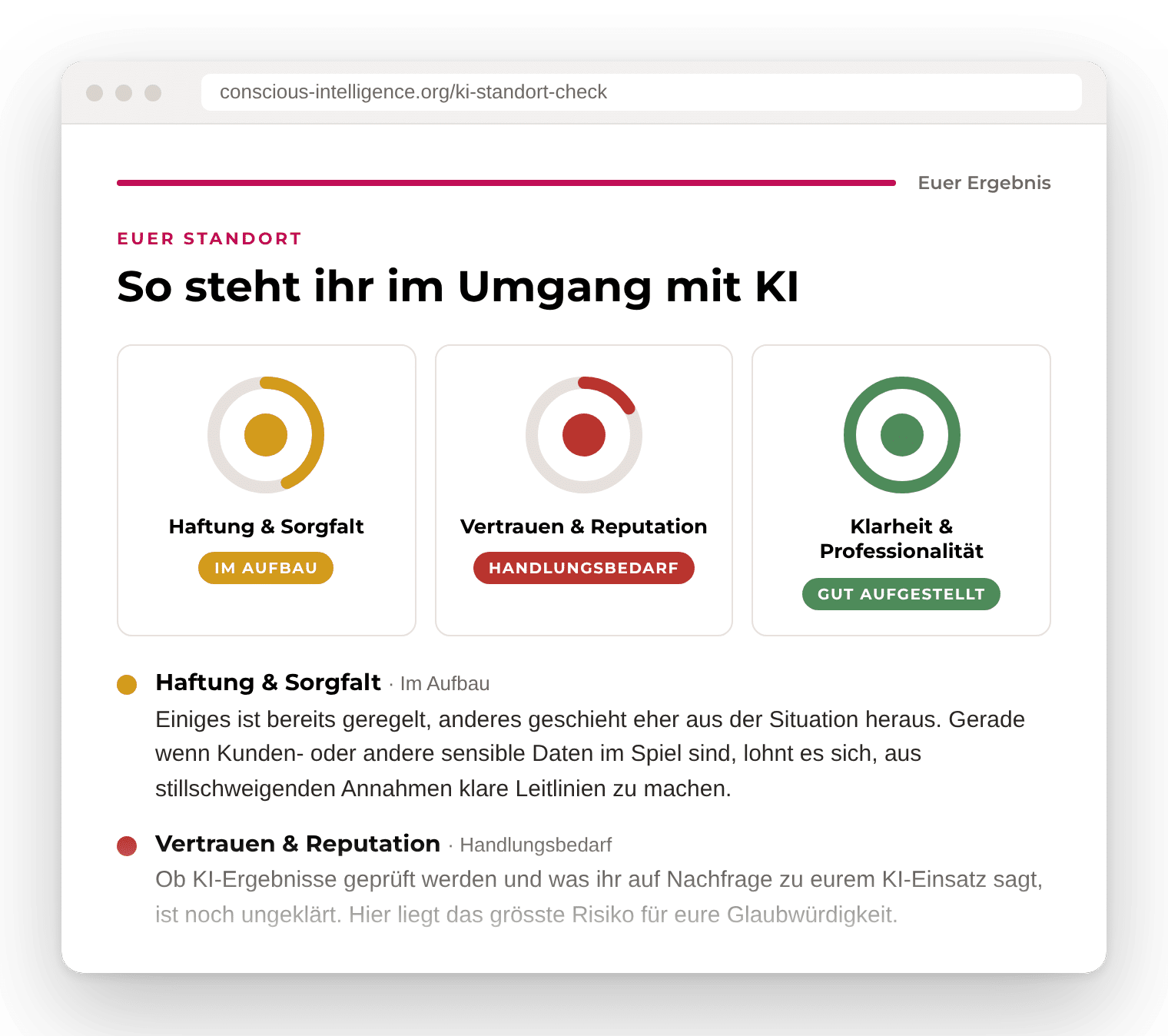 Dies ist ein Mockup von einem fiktiven Ergebnis des KI-Standort-Checks